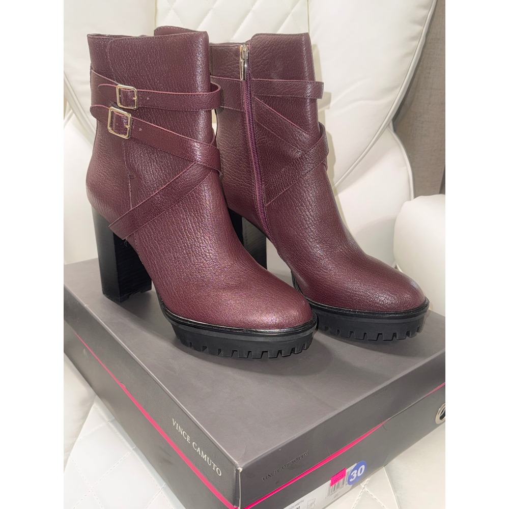 Vince Camuto Platform‎ Ankle Boots Lug Sole Buckle Straps Elderberry 11M